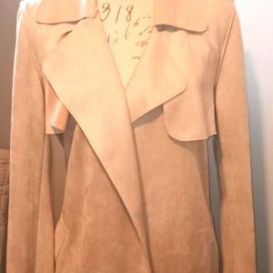 Bar III TAUPE Faux suede knee length Trench